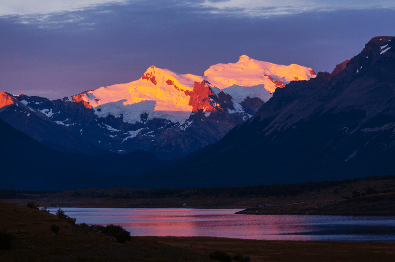 Andes Mountains illuminated by the setting sun