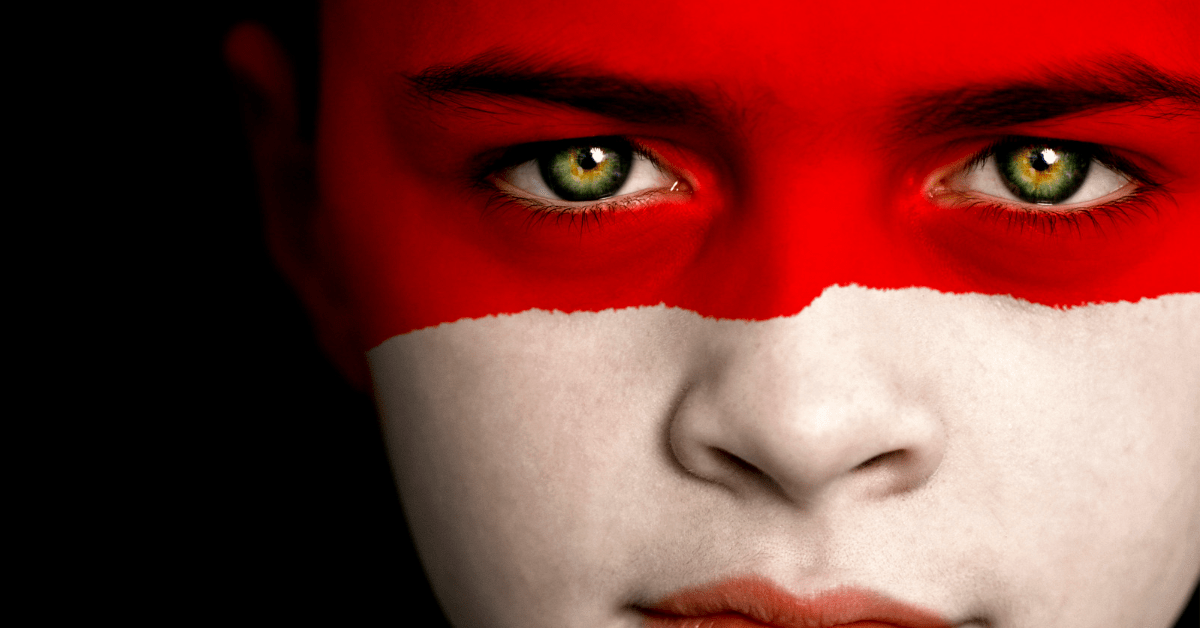 face painted with the Indonesian flag
