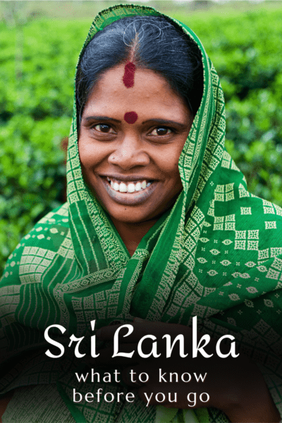 Smiling Sri Lankan woman. Text overlay says "Sri Lanka what to know before you go"