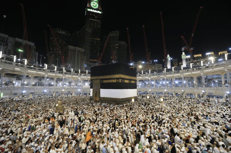 Worshippers around the Kaaba at Mecca, visiting Saudi Arabia