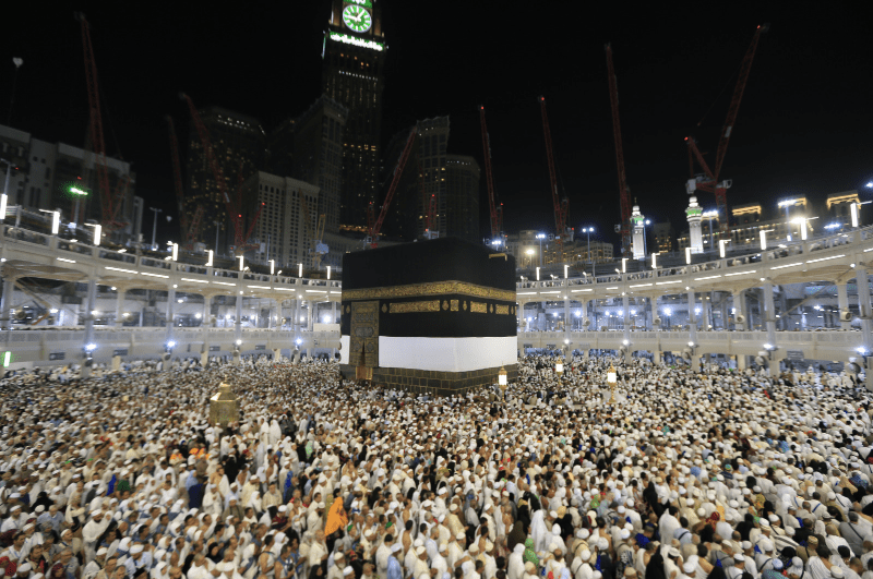 Worshippers around the Kaaba at Mecca, visiting Saudi Arabia