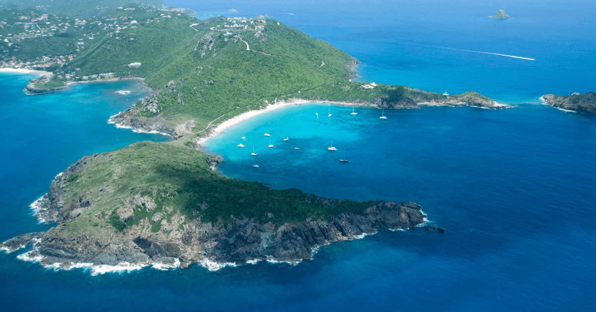 Aerial view of the island of St Barts