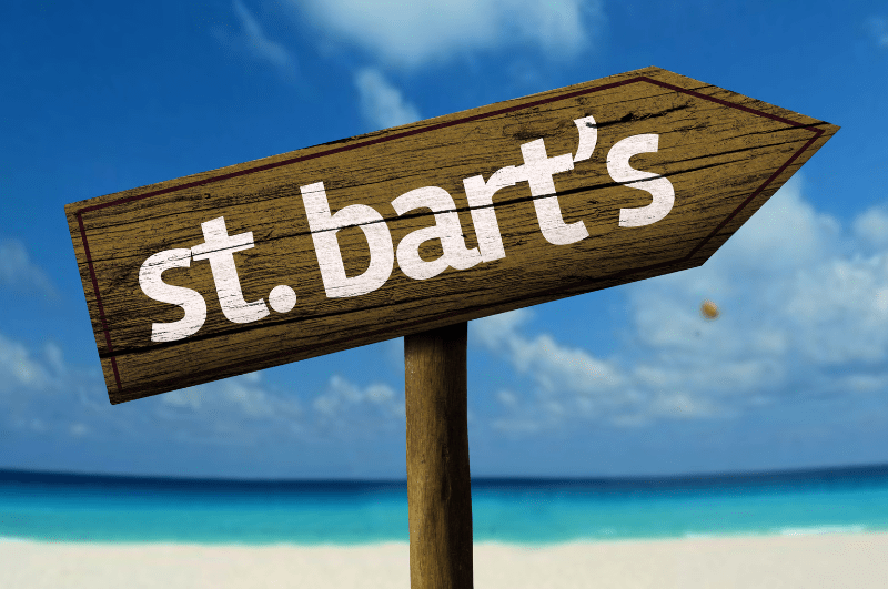 Wooden sign that says St. Bart's