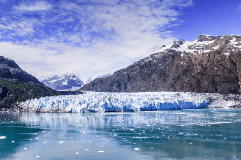One of the Alaskan glaciers flowing into the water at Glacier Bay National Park.