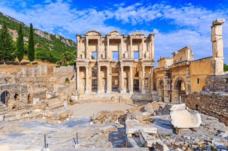 Columns at the library ruins in ephesus Turkey