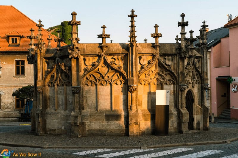 circular stone fountain in Kutna Hora Czechia