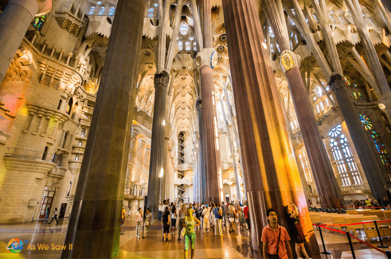 Interior of Sagrada Familiar church in Barcelona