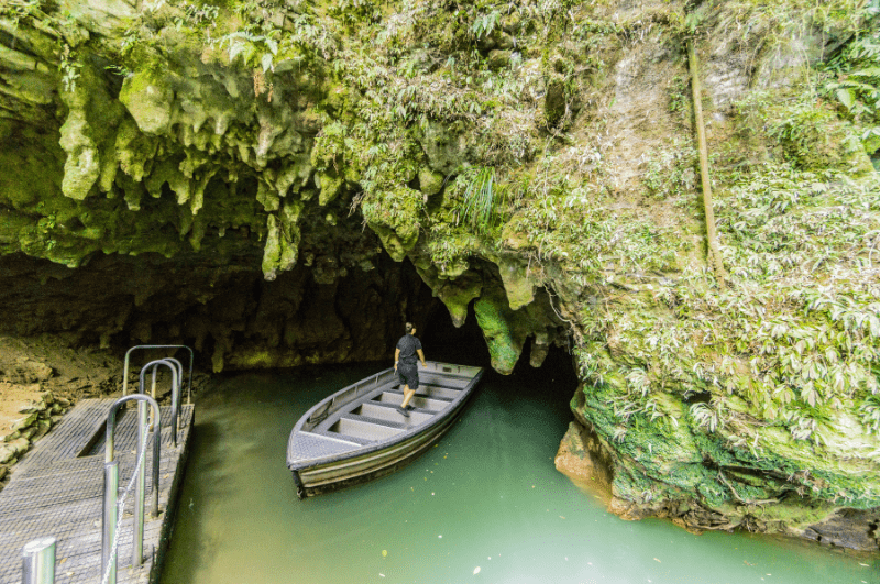 Boat outside Waitomo Caves