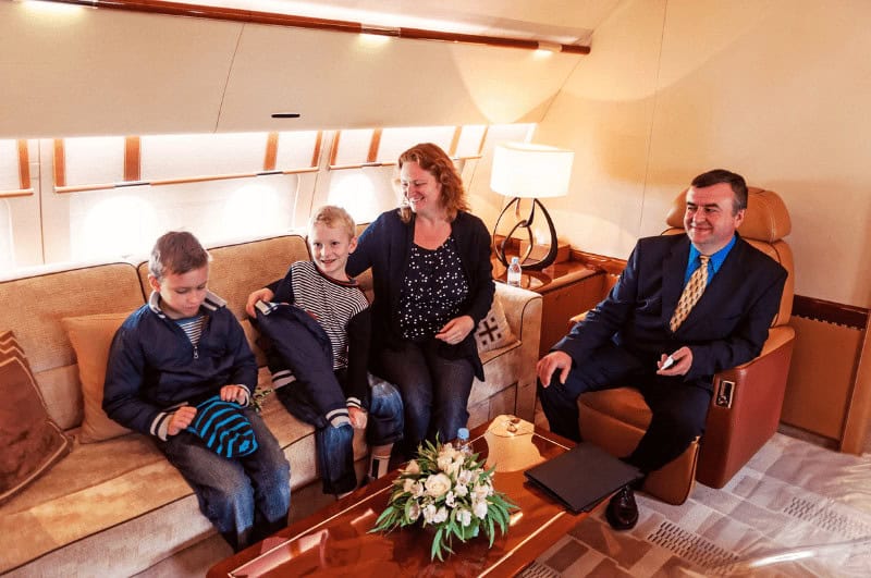 Family on a private jet