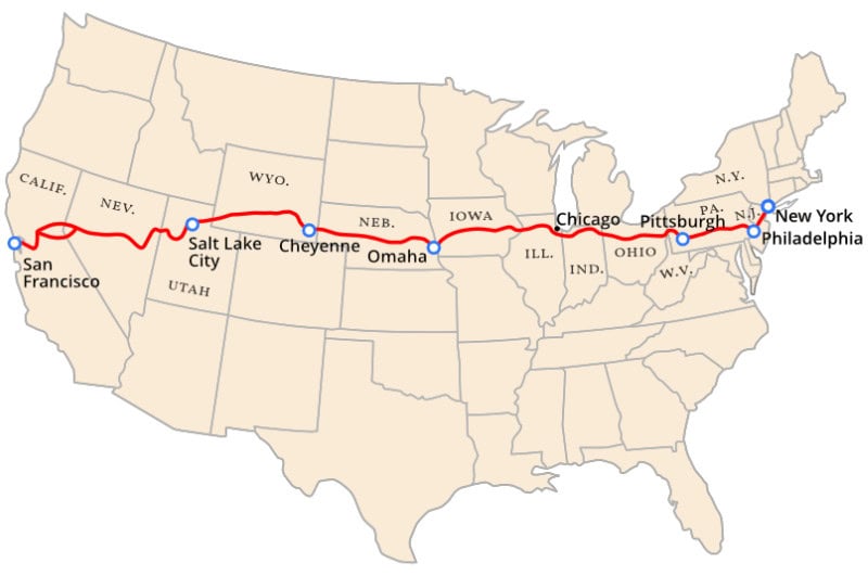Map of the Lincoln Highway