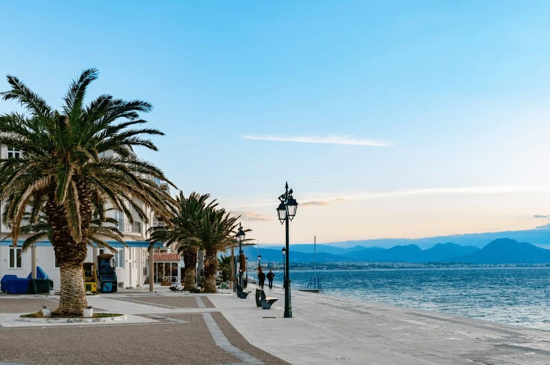 Loutraki seaside promenade and beach