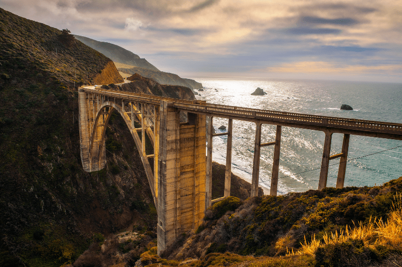 Viaduct on the Pacific Coast Highway, with ocean in the distance
