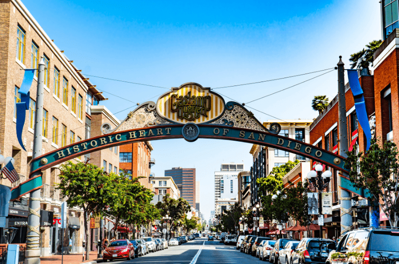 Sign over the entry to Gaslamp Quarter San Diego California