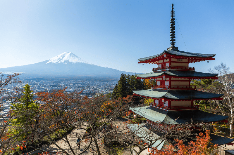 Chureito Pagoda offers unobstructed panoramic views of Mt Fuji
