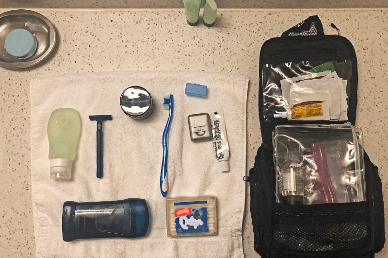 Toiletry bag and packing essentials