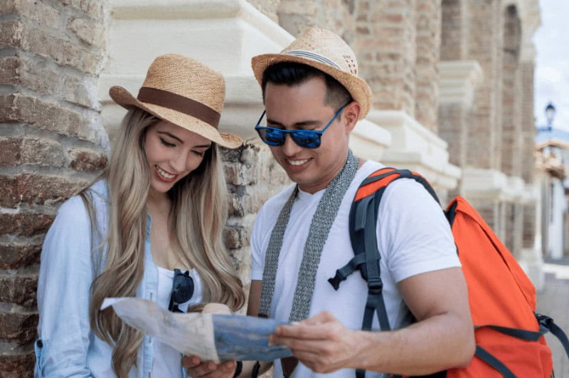 Man and woman looking at a map