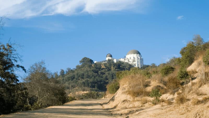 A trail leads up to Griffith Park Observatory