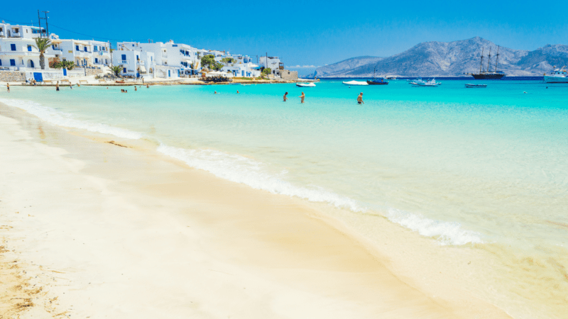 The Beach in Koufonisia Harbor off Naxos in Cyclades Islands Greece