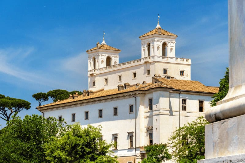 The 16th century Villa Medici, with two towers. Top spot for opera in Rome.