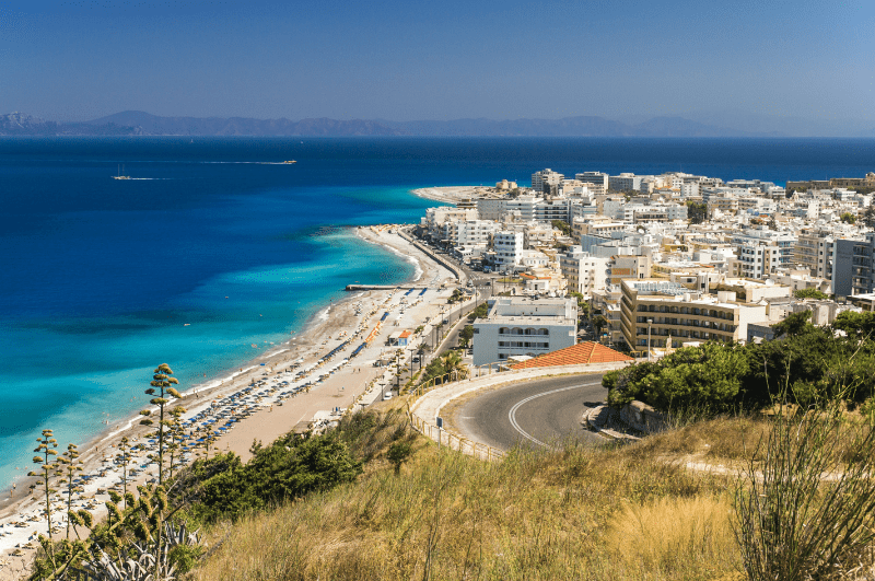 Capital city of Rhodes Island, jutting into the Aegean.