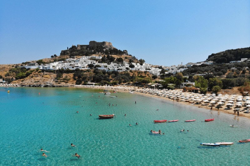 Lindos Beach and acropolis
