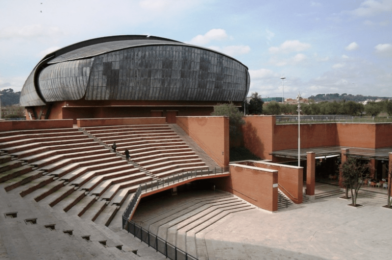 Amphitheater-style open-air seating at Parco della Musica