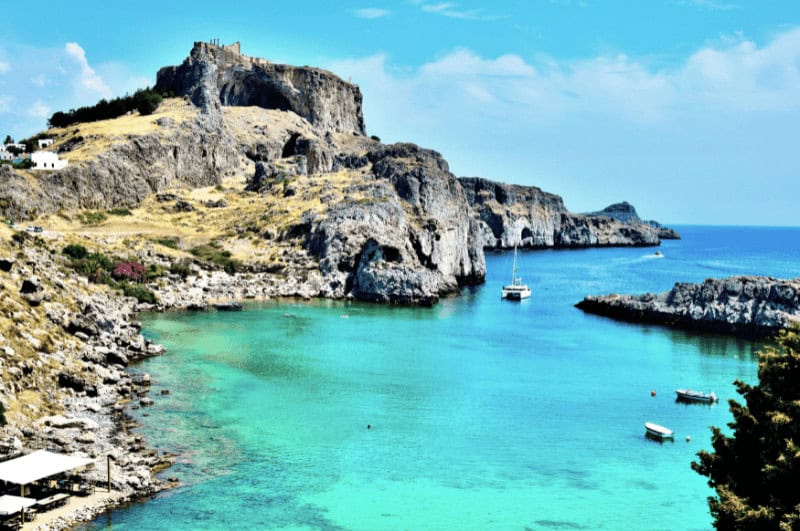 A sailboat sailing in Lindos Rhodes Greece