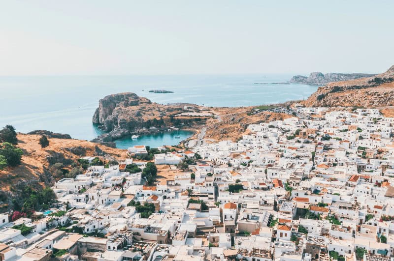 The white buildings of Vordonia on the island of Rhodes Greece