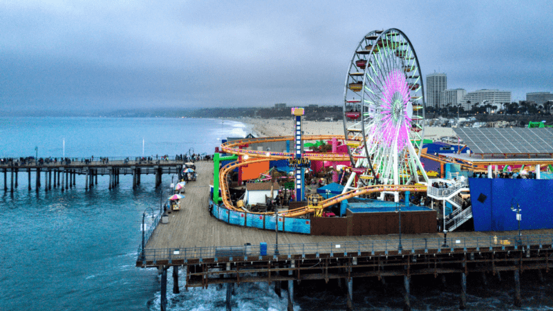 ferris wheel and other rides at Santa Monica Pier