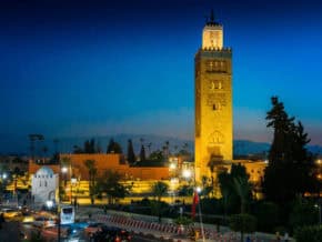 Marrakech Morocco skyline at dusk