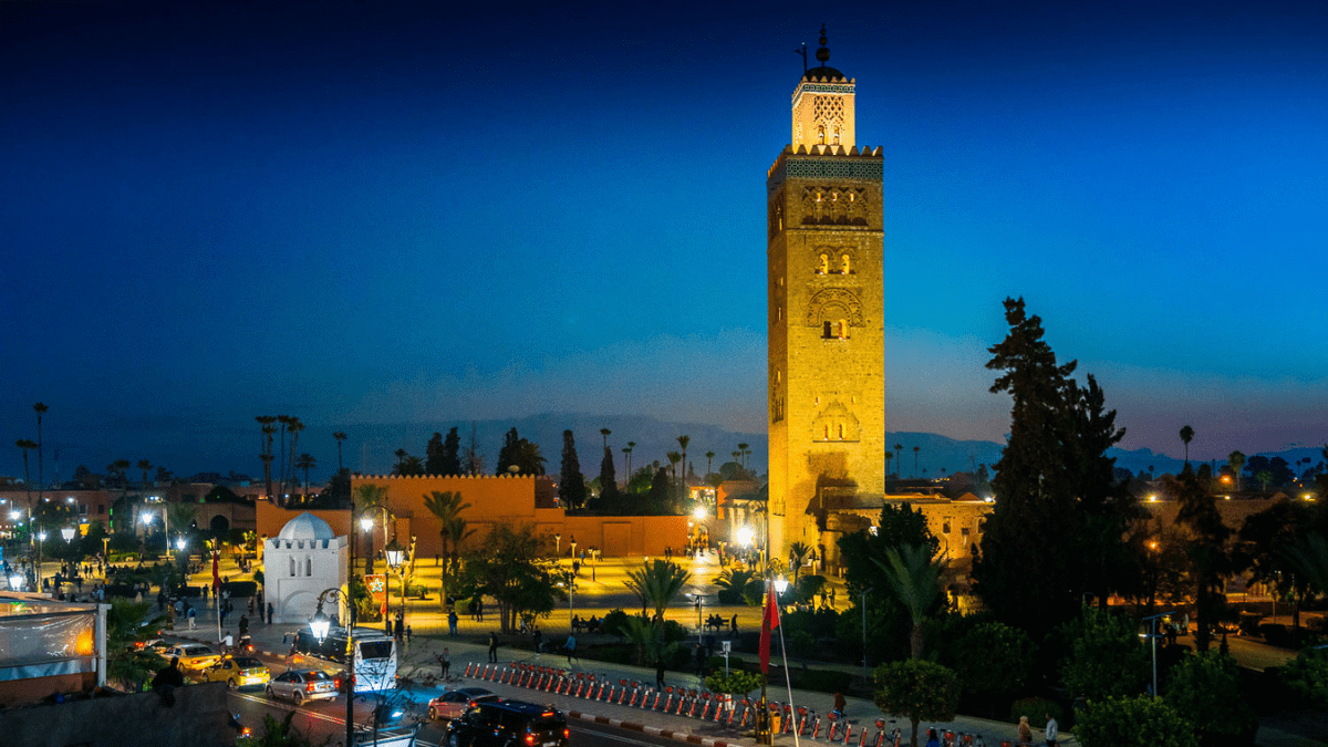 Marrakech Morocco skyline at dusk