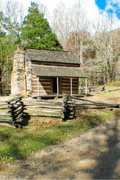 A rustic log cabin in Cades Cove Tennessee.