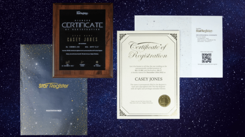 Unique travel gift: Have a star named after the recipient. Certificate, map and plaque
