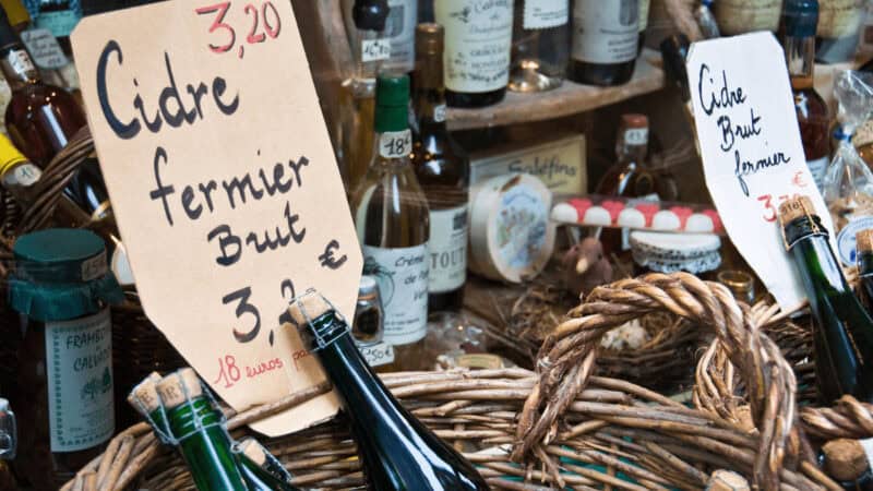 Normandy cider for sale in a shop