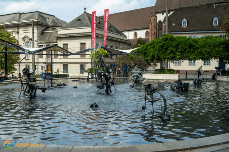 Tinguely Fountain has moveable sculptures in it. One of the best things to do in Basel Switzerland.