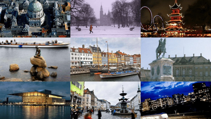 A collage of travel photos from Copenhagen Denmark