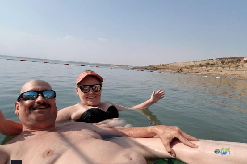 The authors, floating in the Dead Sea in Jordan