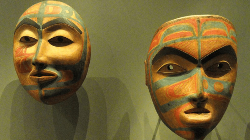Two Tlingit shaman masks from southeast Alaska.