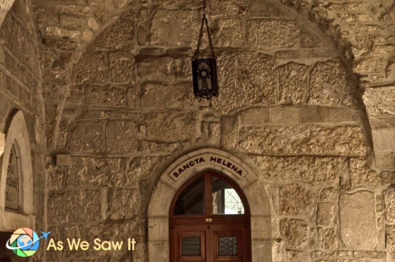 One of the most interesting things to know about Bethlehem is that the oldest sites are underground. This is the doorway that leads to the underground chapel of Saint Helena. You can see Sancta Helena written above the door.