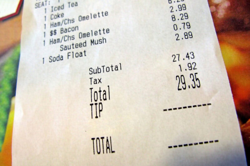 A lunch receipt with sales tax in usa