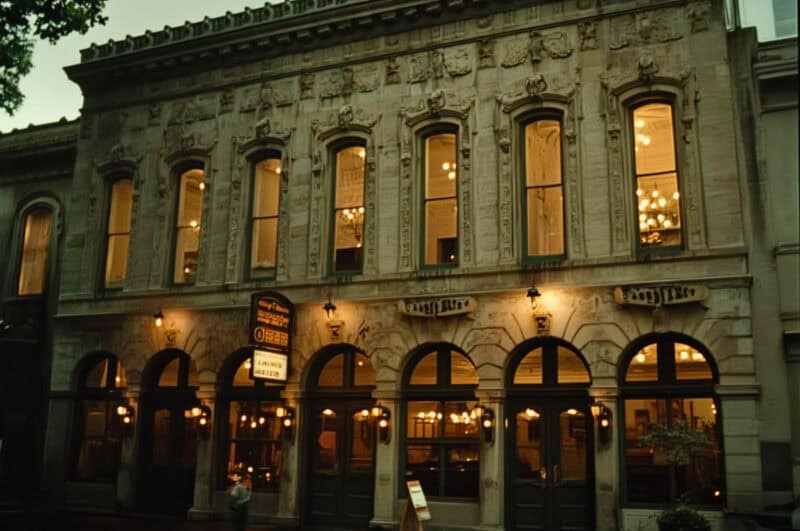 Victorian-style Granbury Opera House with ornate white facade in Granbury, Texas