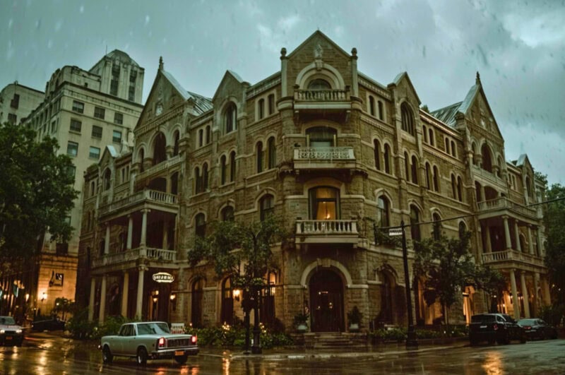 Brick exterior of La Carafe, Houston’s oldest commercial building