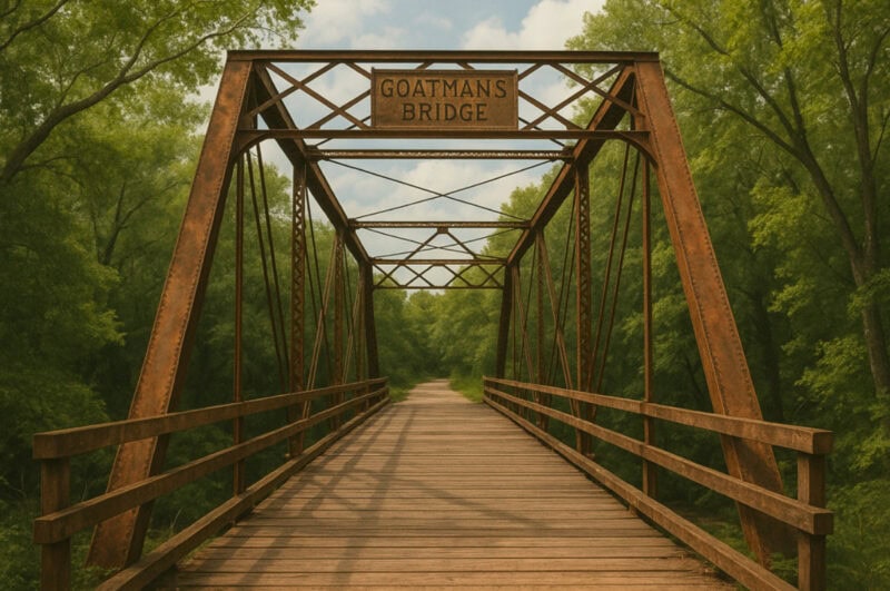 View across Goatman's Bridge in Denton, one of the most haunted sites in Texas