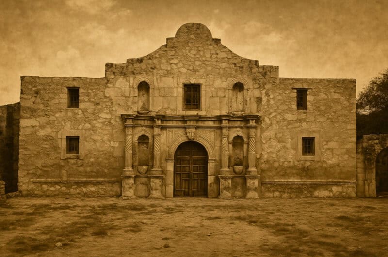 Historic stone facade of the Alamo in San Antonio, Texas