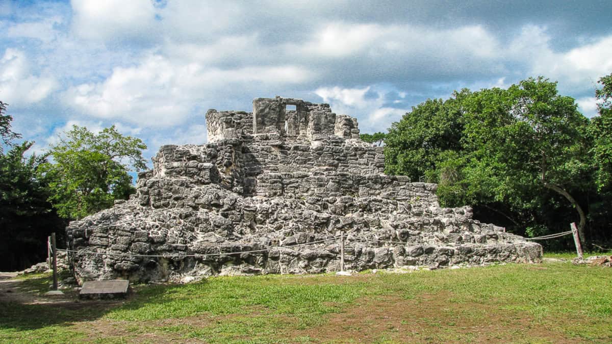 Stone pyramid at San Gervasio Maya ruins, one of the most popular cultural Cozumel shore excursions for cruise passengers