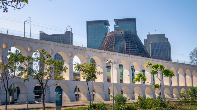 The historic Arcos da Lapa aqueduct in Rio de Janeiro's Centro district