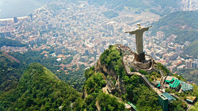 Christ the Redeemer statue overlooking Rio de Janeiro from Corcovado Mountain