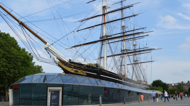 Cutty Sark ship in Greenwich near the Thames cruise pier in London