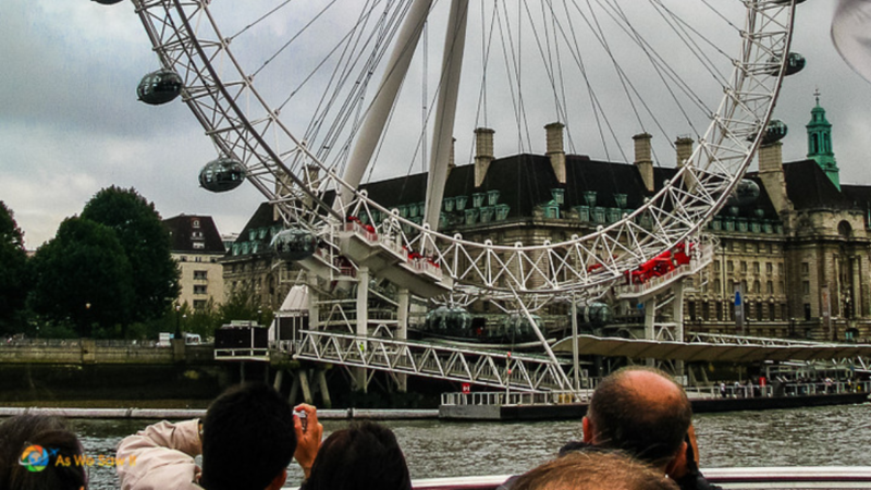 London Eye viewed from a Thames River cruise boat