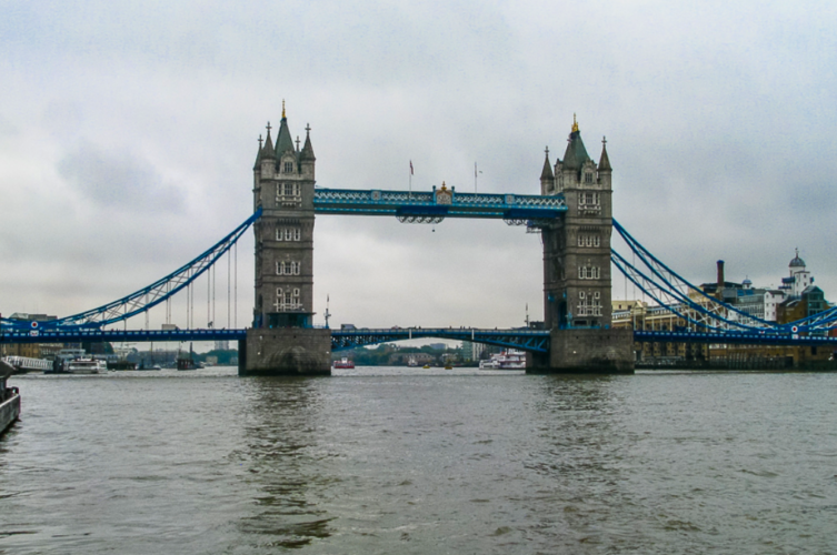 Tower Bridge seen from the Thames River during a London cruise